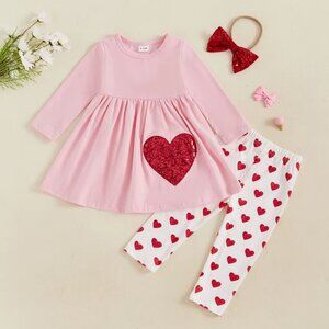 Valentine's Day Sequin Heart Tunic & Leggings Girls Outfit Set